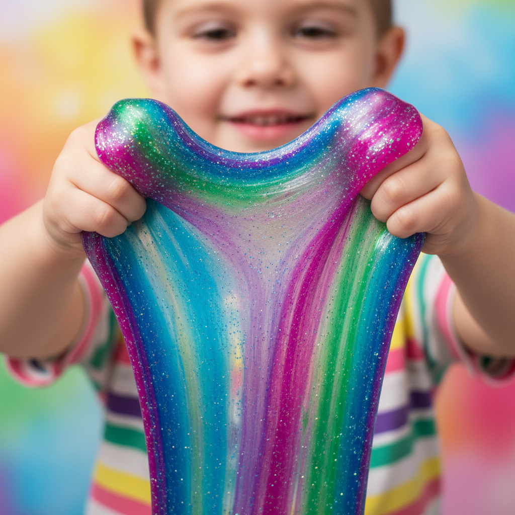 Enfant jouant avec le Crystal Mud galaxy slime