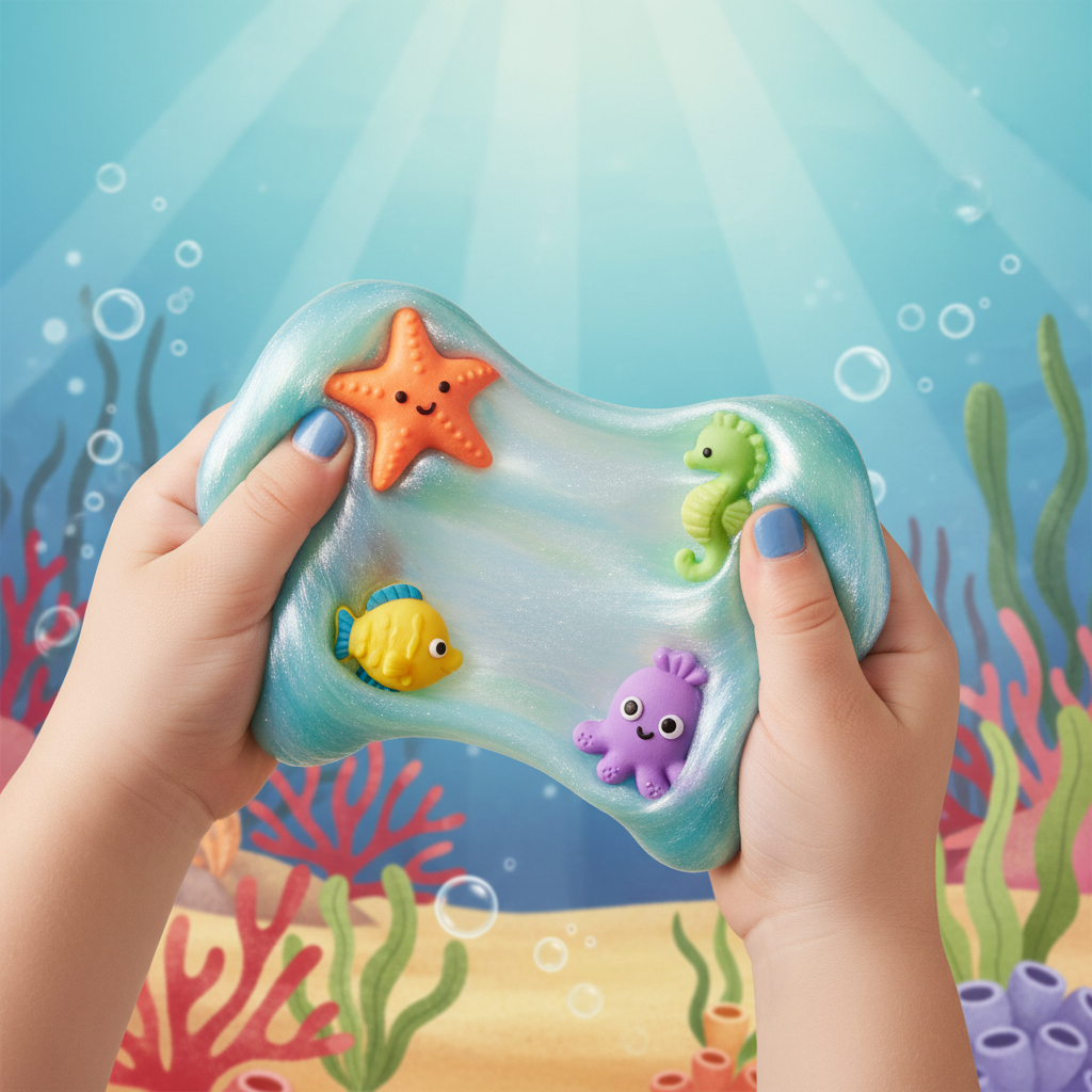 Enfant jouant avec le slime cartoon thème marin