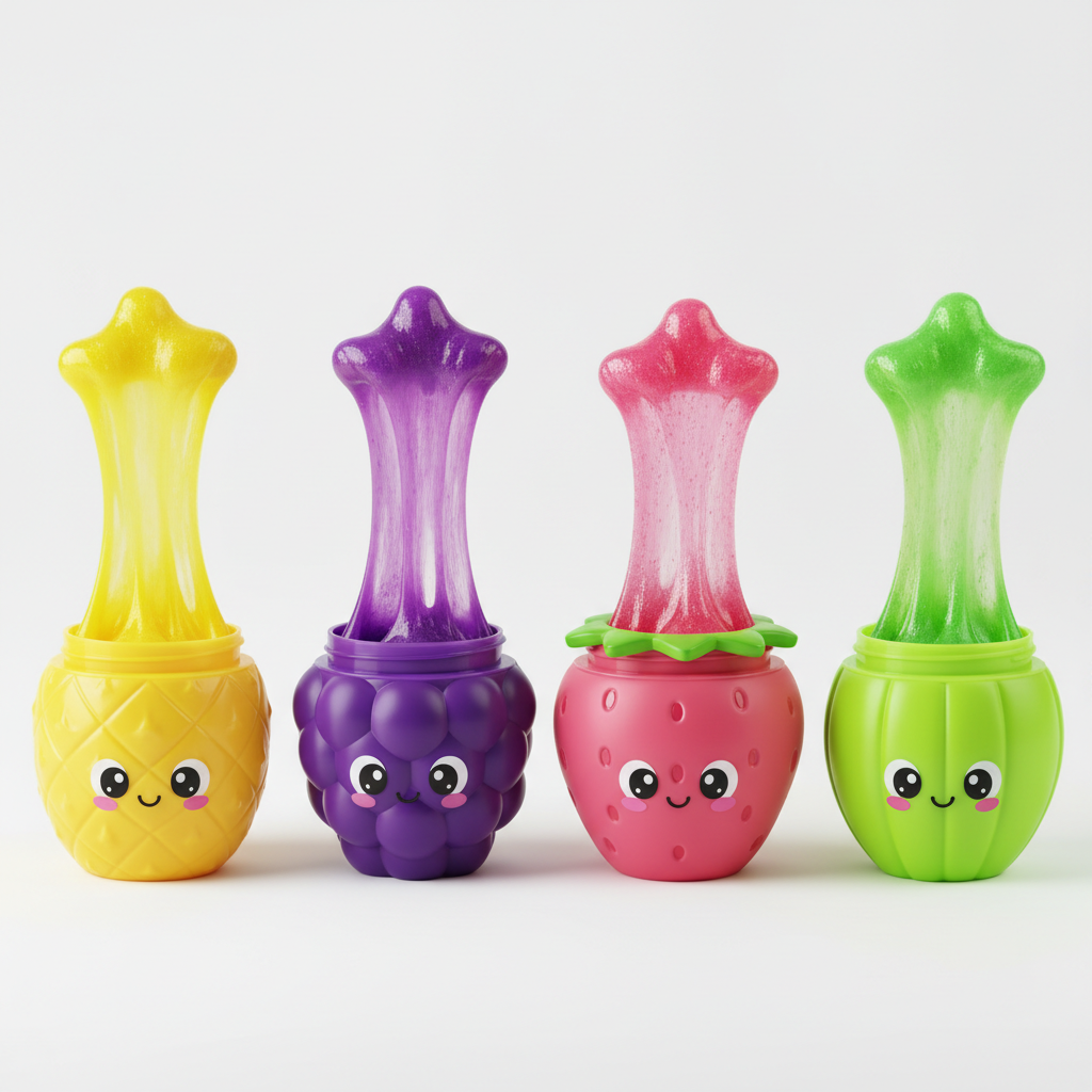 Slime Fruits Coloré Cotton Mud – 4 couleurs sur fond blanc
